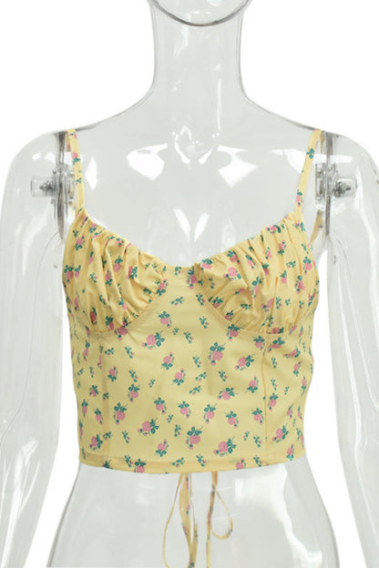 Yellow Backless Crop Top for Women – Slim Sleeveless Tank Top Outfit