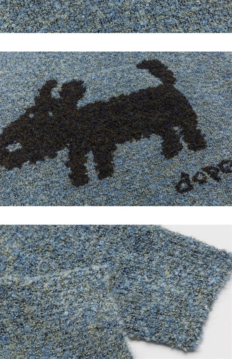 Loose Fit Polyester Knit for Teens Unisex Puppy Pattern Sweater