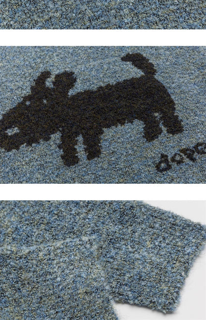 Loose Fit Polyester Knit for Teens Unisex Puppy Pattern Sweater