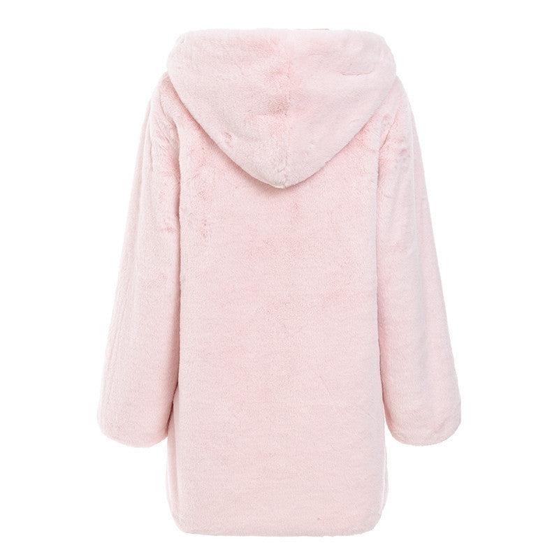 Chic Pink Woolen Overcoats For Women