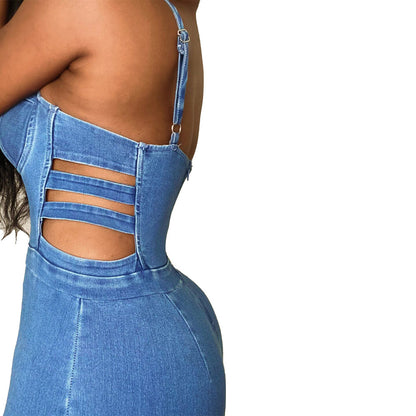 Women New Blue Denim Jumpsuit Rompers