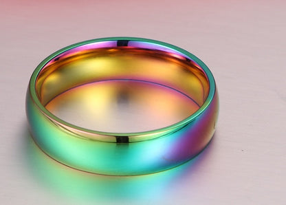 Rainbow Stainless Steel Ring – Unique Colorful Band, Pride Jewelry, Adjustable Aesthetic Rings