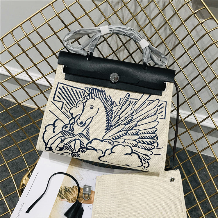 Kelly-Inspired Canvas Bag Pegasus Graffiti Retro Street