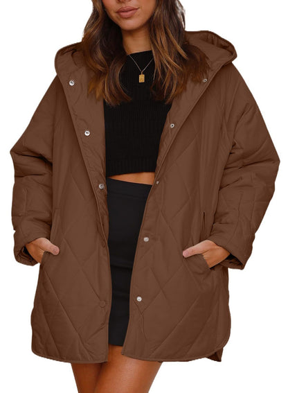 Women’s Diamond Quilted Hooded Jacket – Loose Fit Casual Coats & Jackets Japanese Korean Style