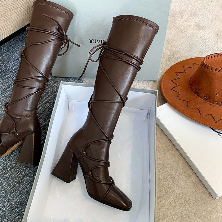 Cool Design Chunky Bottom Women Long Knee High Boots