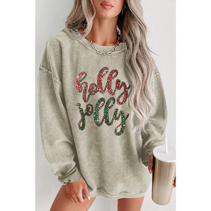 Stylish Sequined Letter Print Pullover – Loose Fit Casual Top for Women