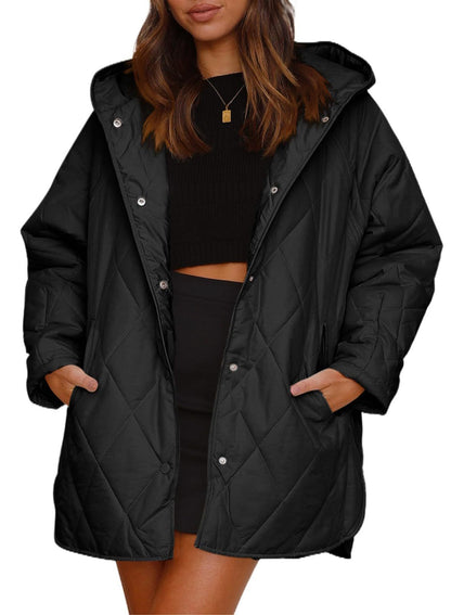 Women’s Diamond Quilted Hooded Jacket – Loose Fit Casual Coats & Jackets Japanese Korean Style