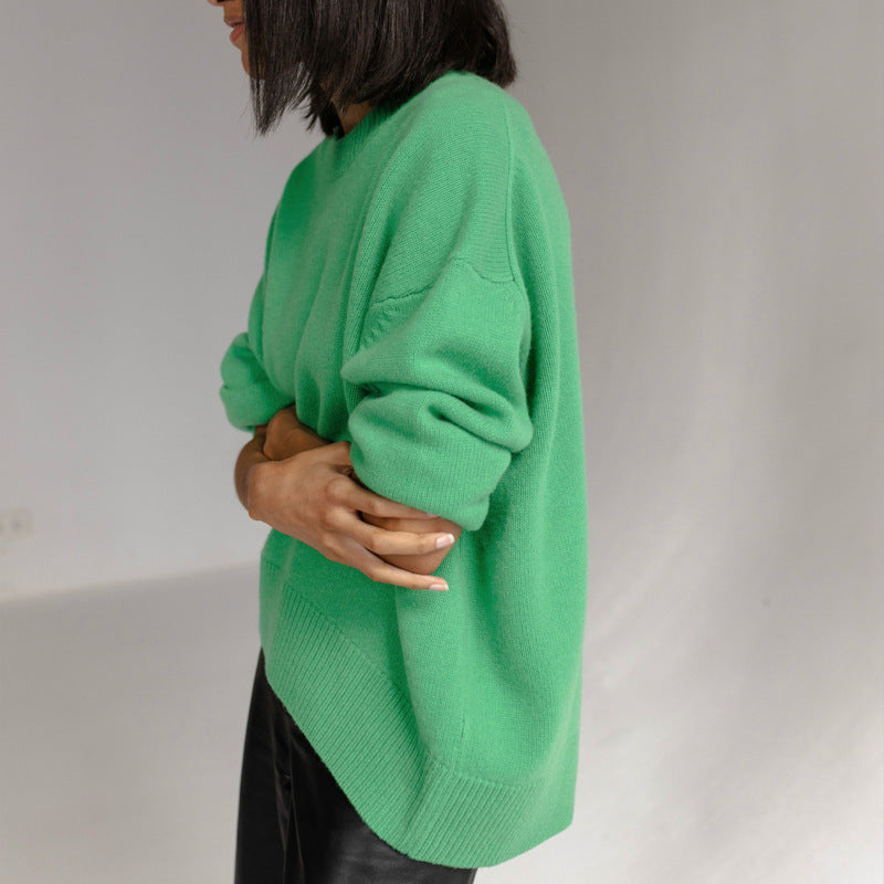 Women's Elegant Urban Pullover Sweater – Core-Spun Yarn Round Neck Knitwear