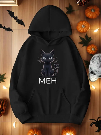 Black Cat With Meh Women's Hoodie – Soft & Stretchy Pullover
