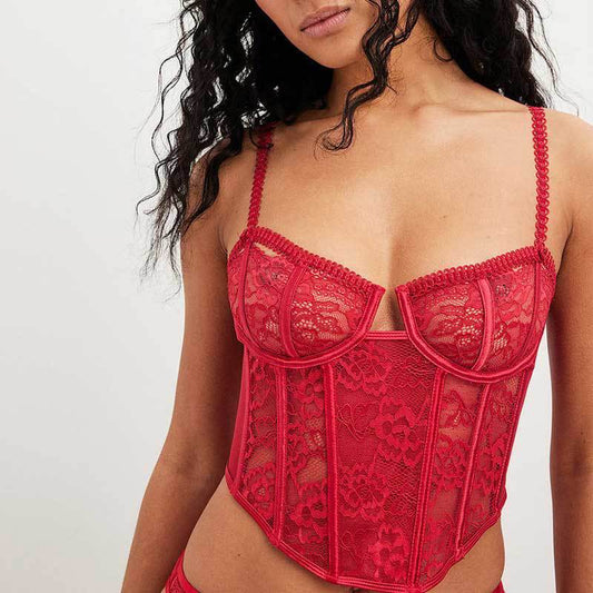Women Wire Free Lace Corset Long Line Bras