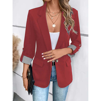 Striped V Neck Blazer Casual Office Fashion For 2024 Autumn With Pockets