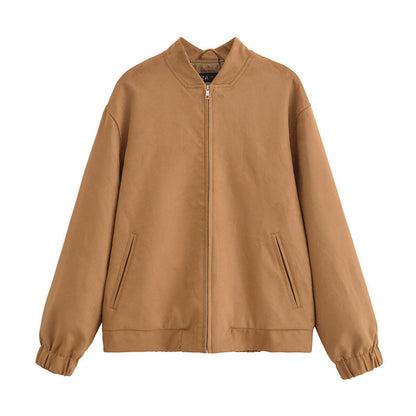 Autumn Camel Color Suede Short Jacket For Women