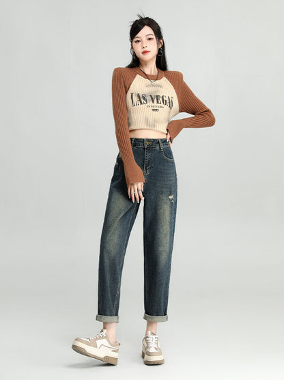 Water Washed Hole Harem Jeans for Women – Vintage Streetwear Style