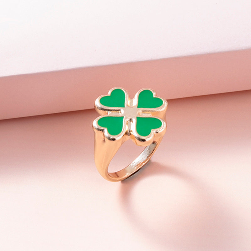 Four Leaf Clover Ring – Vintage Enamel Unisex Jewelry, Silver & Gold Lucky Rings