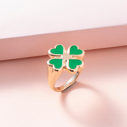 Four Leaf Clover Ring – Vintage Enamel Unisex Jewelry, Silver & Gold Lucky Rings