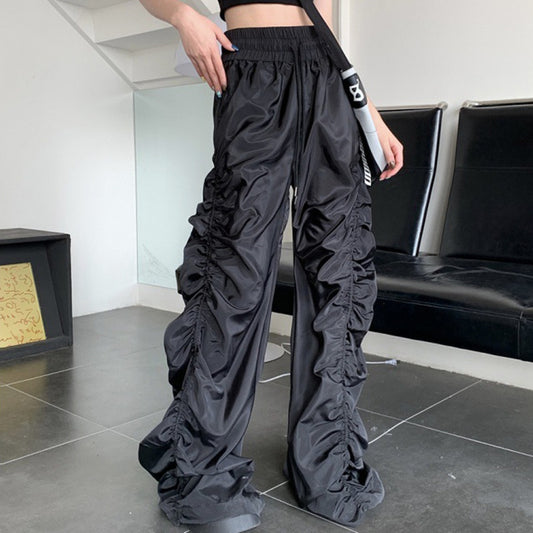 High-Waist Dark Mop Trousers – Straight-Leg Professional & Casual Pants