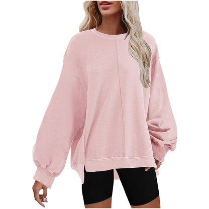 Minimal Solid Color Sweatshirts – Round Neck Raglan Sleeve Top for Women