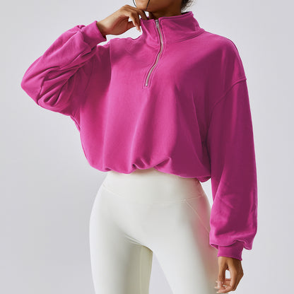 Women’s High Neck Pullover Sweatshirt – 100% Cotton Fitness & Sportswear, Multiple Colors