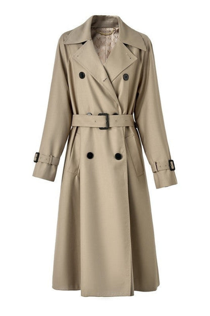 Women’s Mid-Length Trench Coat – Autumn & Winter Loose Petite Coat with Pockets, Commuting Style