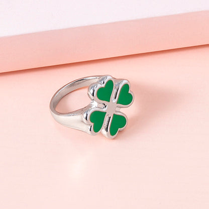 Four Leaf Clover Ring – Vintage Enamel Unisex Jewelry, Silver & Gold Lucky Rings
