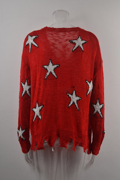 High Collar Bat Sleeve Knit Women's Autumn & Winter European-Style Red Sweater