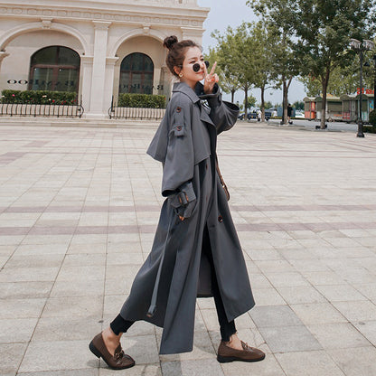Plain British Style Over The Knee Slim Belt Loose Coat