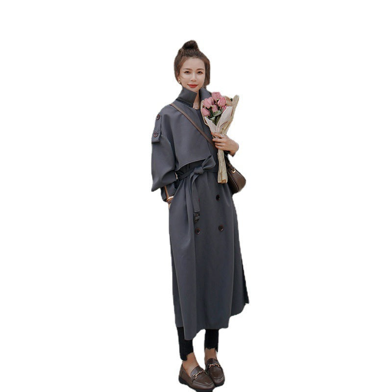 Plain British Style Over The Knee Slim Belt Loose Coat