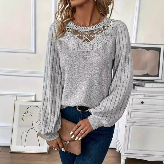 Drop Shoulder Lace Collar Pullover – Where Elegance Meets Effortless Comfort