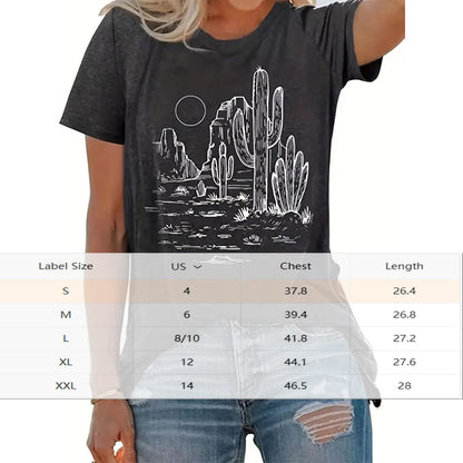 Western Cowgirl Desert Cactus Graphic Women T Shirts