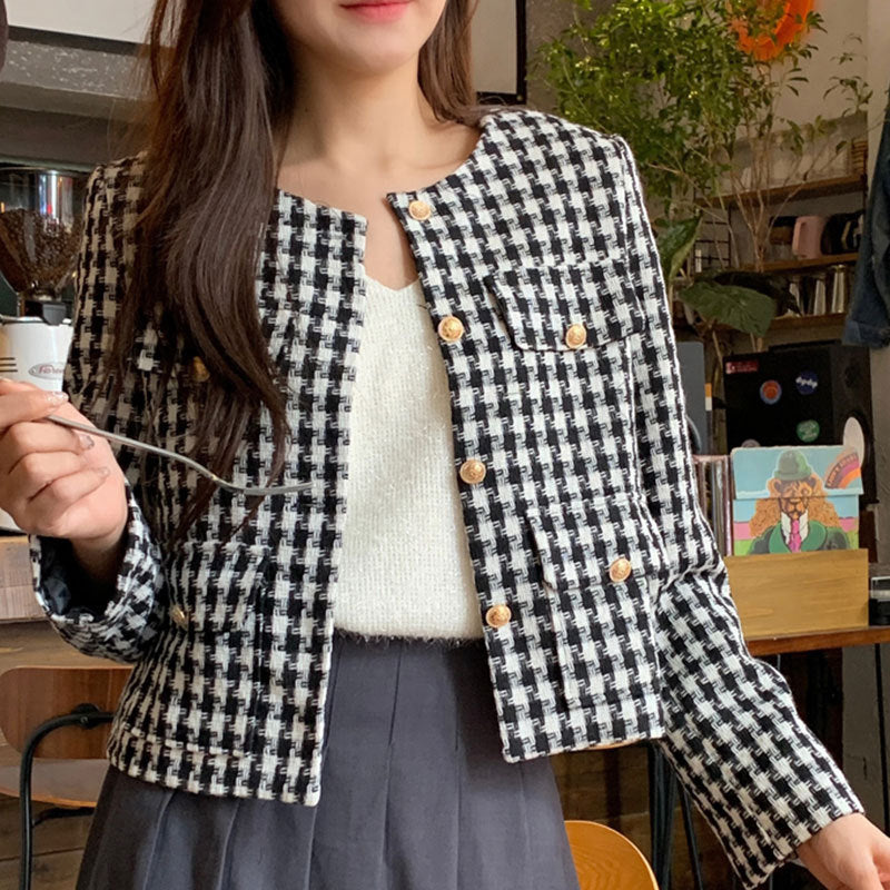Plaid Tweed Short Jacket for Women – Elegant Versatile Coats & Jackets in Black Red 2025