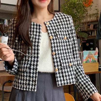 Plaid Tweed Short Jacket for Women – Elegant Versatile Coats & Jackets in Black Red 2025