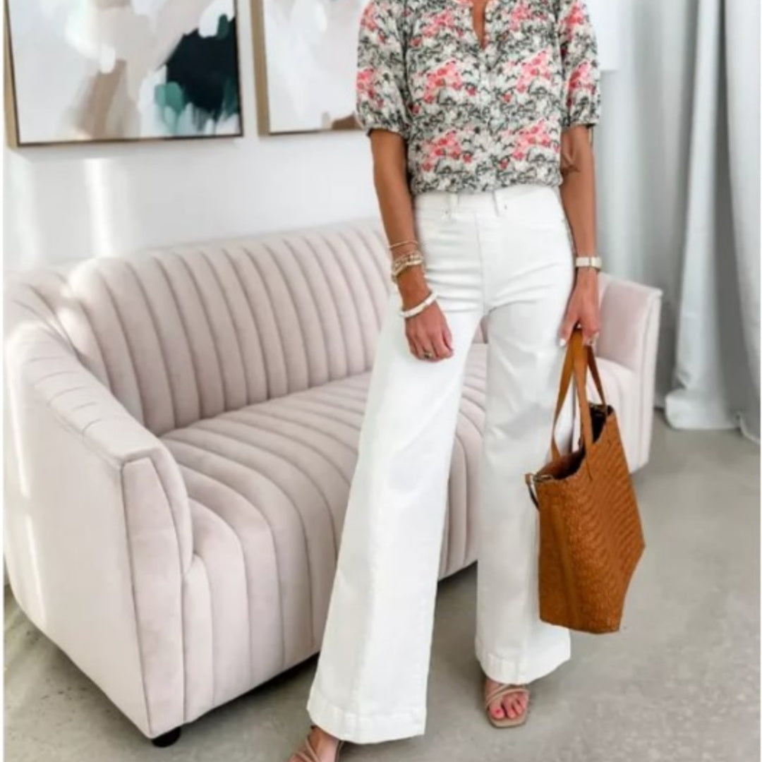 High Waist Wide Leg Vintage Jeans – Cropped Bootcut Cotton Jeans for Women