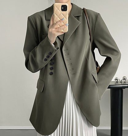 High-Grade Diagonal Button Blazer-Style Top – Blazer Outfits for Women & Chic Street Style