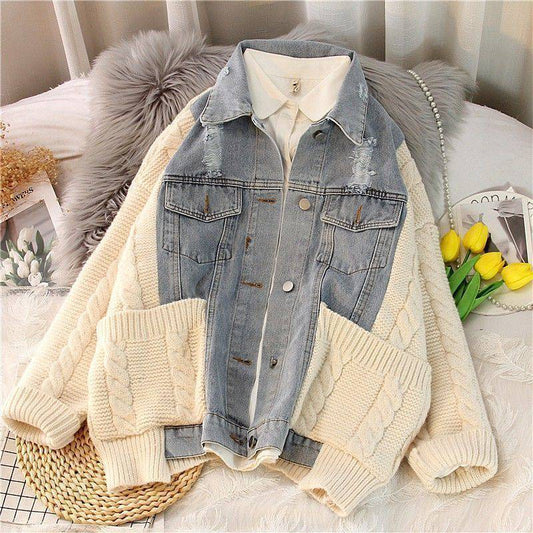 Knitted Cardigan Cover Cool Denim Jacket For Women