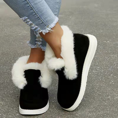 Handmade Ankle Boots For Women Retro Fur Slip On Soft Leather Winter Warm Boots Fashionable Ladies Shoes