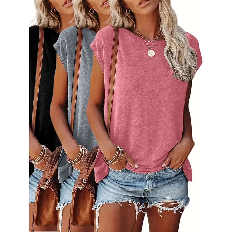 Women’s Cap Sleeve Tops 3-Pack – Lightweight Summer Tees for Casual, Yoga & Everyday Wear