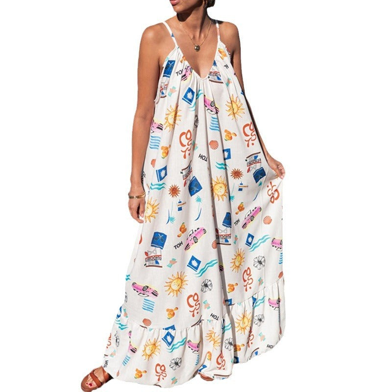 Fresh Summer Style Women V Neck Tapered Waist Dresses