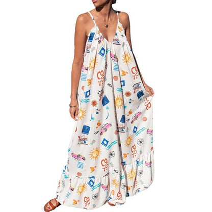 Fresh Summer Style Women V Neck Tapered Waist Dresses