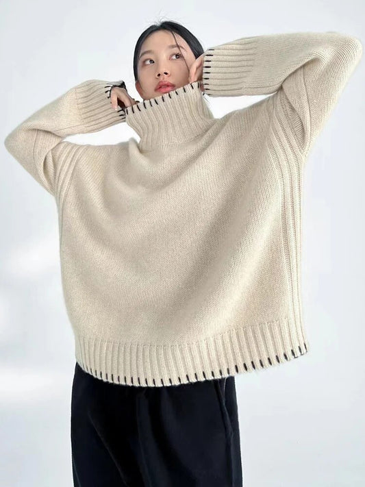 High Quality Pure Wool Turtleneck Loose Fit Sweaters For Women