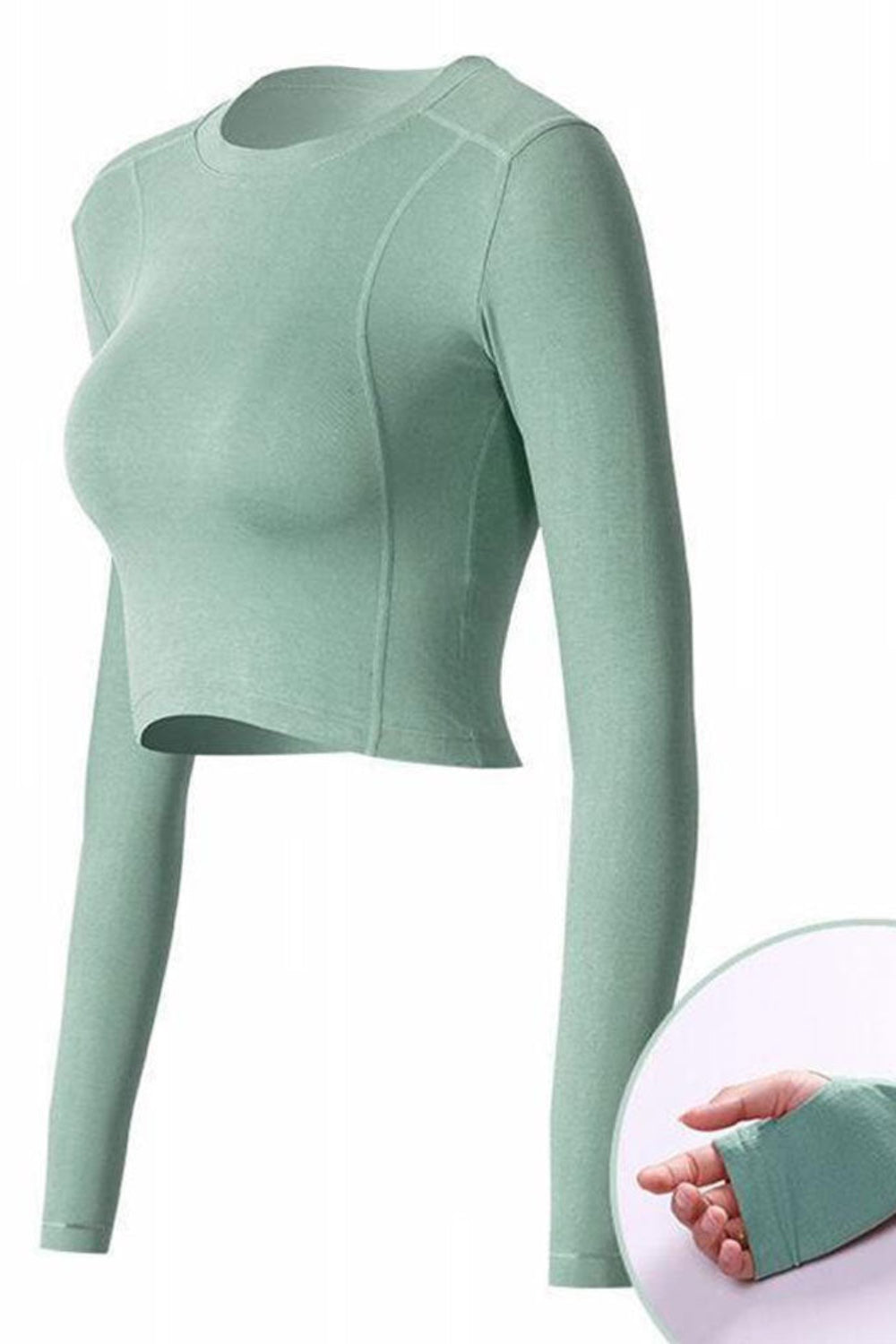 Green long-sleeve top on a white background