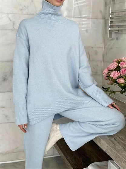 Winter Fashion Turtleneck Sweater Jogging Pants Women Tracksuits