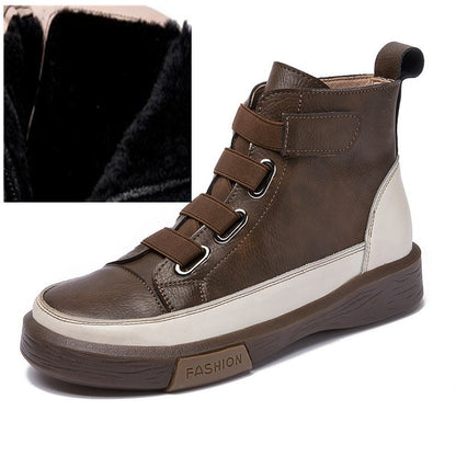 British Vintage Martin Boots for Women | Cowhide Leather Non-Slip Winter Boots with Plus Velvet Lining