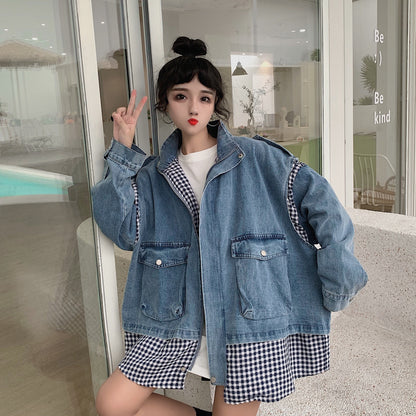 Long Sleeve Crop Top Belted Design Women Spring Denim Jackets