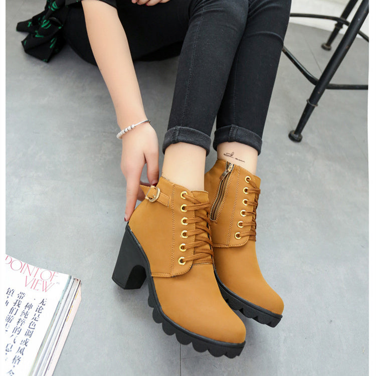 Chunky Block Heel Buckle Ankle Boots | European & American Style PU Leather Suede Boots for Women