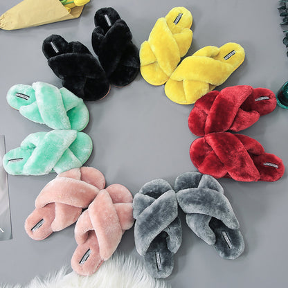 Open Toe Cross Band Linen Soled Indoor Slippers For Winter