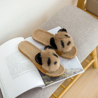 Cute Panda Couple Home Slippers – Anti-Slip Indoor Linen Flip Flops