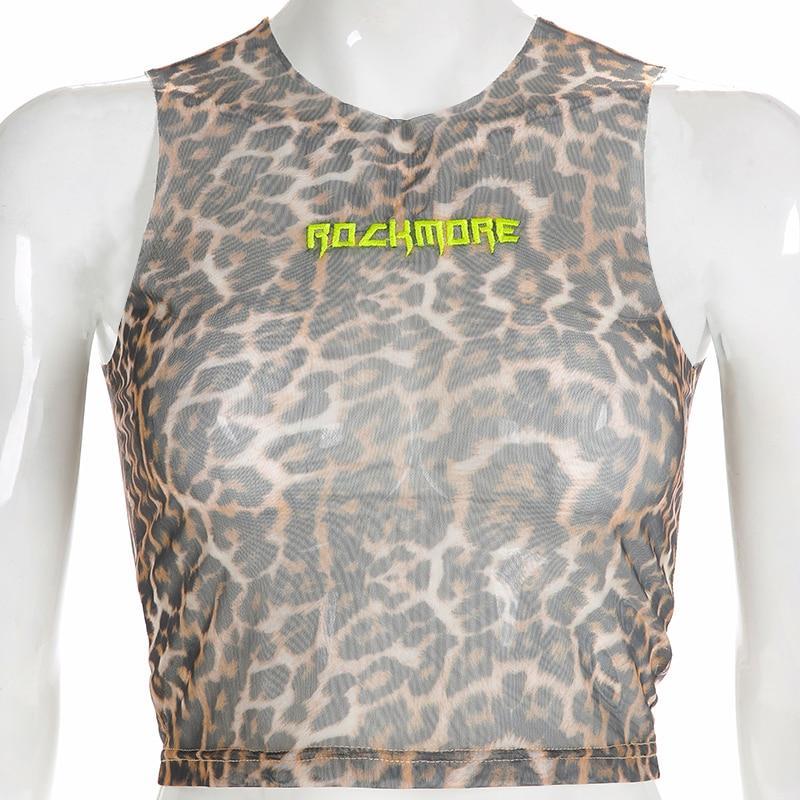 ROCK MORE Embroidery Leopard Crop Top – Edgy Streetwear & Night Out Fashion for Women