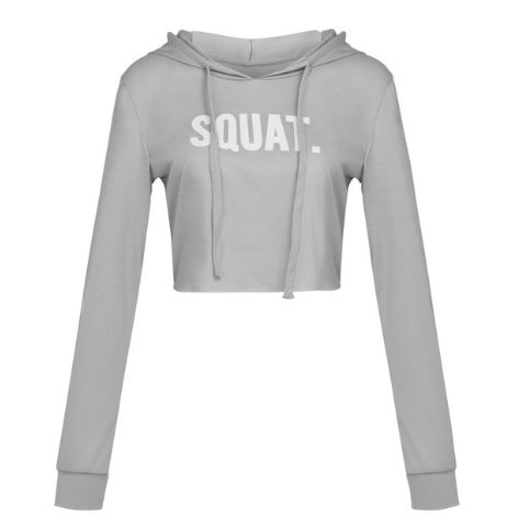 Squat Print Crop Hoodie – Urban Energy with Harajuku Vibes