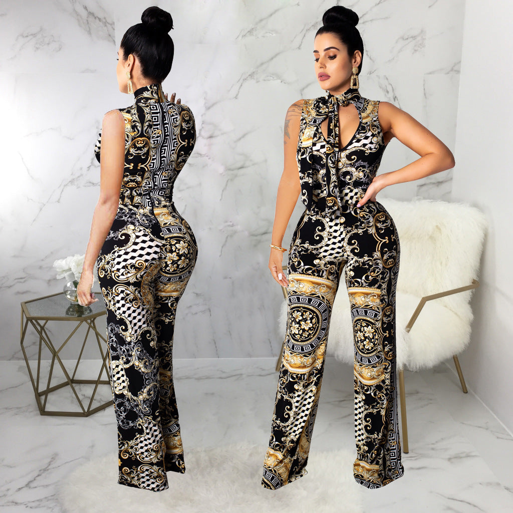 Women Ethnic Style Square Neck Sleeveless Jumpsuits