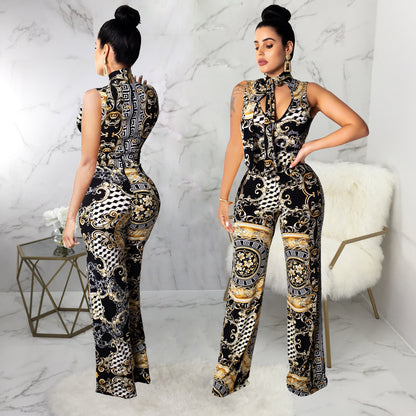 Women Ethnic Style Square Neck Sleeveless Jumpsuits